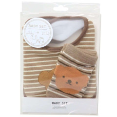 Japan Miffy Bib & Socks Set - Boris Bear / Light Brown