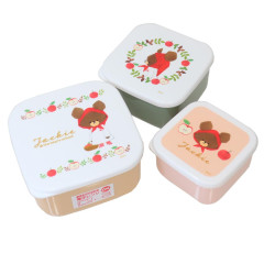 Japan The Bears School Nesting Food Storage Container 3pcs Set - Jackie / White & Green & Pink