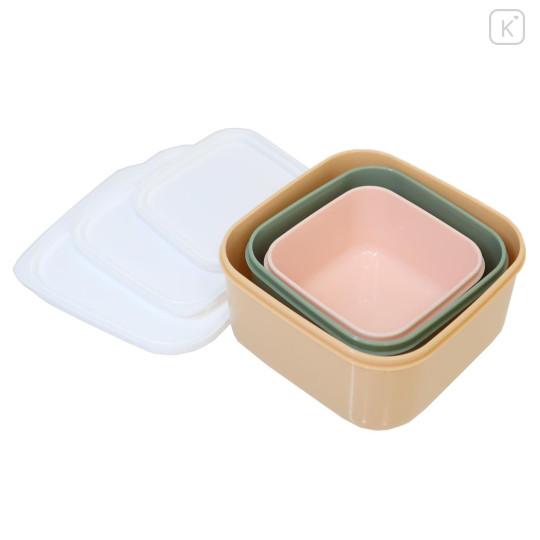 Japan The Bears School Nesting Food Storage Container 3pcs Set - Jackie / White & Green & Pink - 2