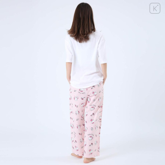 Japan Sanrio Short Sleeve T-shirt Pajamas (M) - Hello Kitty / White & Baby Pink - 3