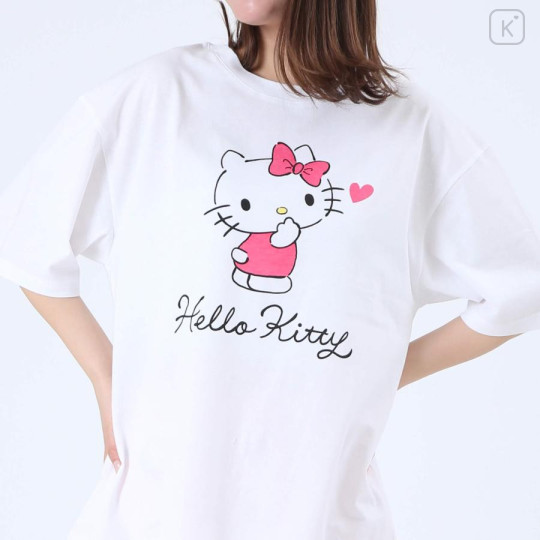 Japan Sanrio Short Sleeve T-shirt Pajamas (M) - Hello Kitty / White & Baby Pink - 5