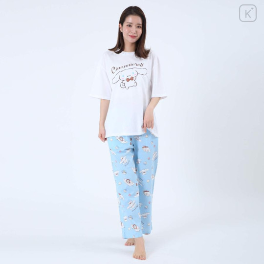 Japan Sanrio Short Sleeve T-shirt Pajamas (L) - Cinnamoroll / White & Turquoise - 1