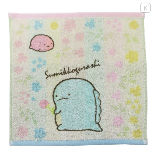 Japan San-X Jacquard Hand Towel Handkerchief - Sumikko Gurashi / Tokage Rose - 1