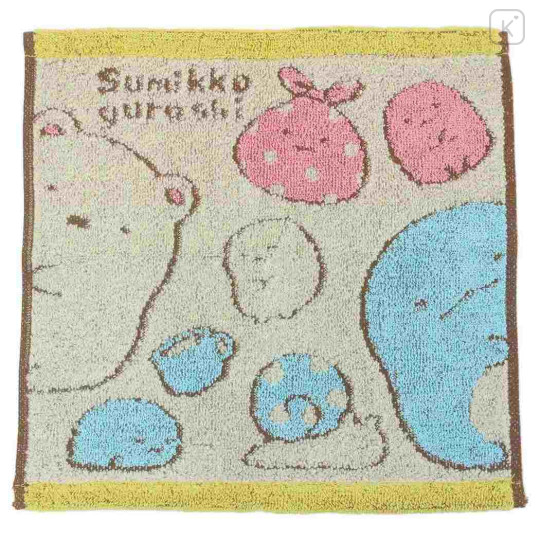 Japan San-X Jacquard Hand Towel Handkerchief - Sumikko Gurashi / Shirokuma & Tokage Light Brown - 1