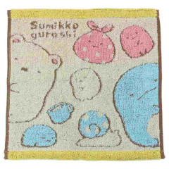 Japan San-X Jacquard Hand Towel Handkerchief - Sumikko Gurashi / Shirokuma & Tokage Light Brown