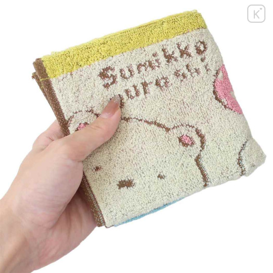 Japan San-X Jacquard Hand Towel Handkerchief - Sumikko Gurashi / Shirokuma & Tokage Light Brown - 3