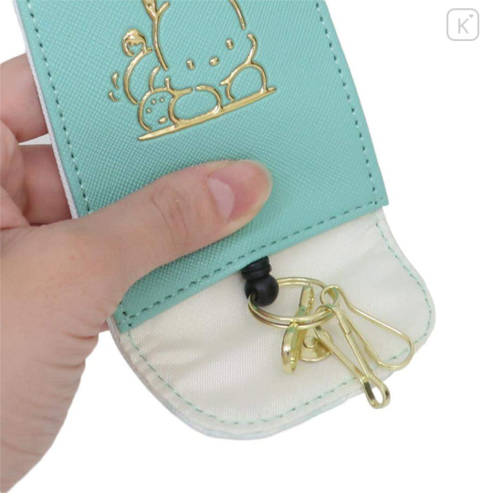 Japan Sanrio Key Case with Reel - Pochacco / In Style Gold - 3