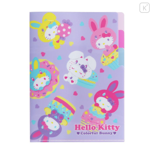 Japan Sanrio 3 Pockets A5 Clear File - Bunny / Hello Kitty 50th Anniversary - 1