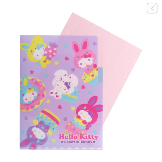 Japan Sanrio 3 Pockets A5 Clear File - Bunny / Hello Kitty 50th Anniversary - 3