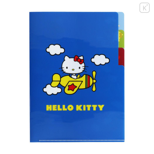 Japan Sanrio 3 Pockets A5 Clear File - Plane / Hello Kitty 50th Anniversary - 1