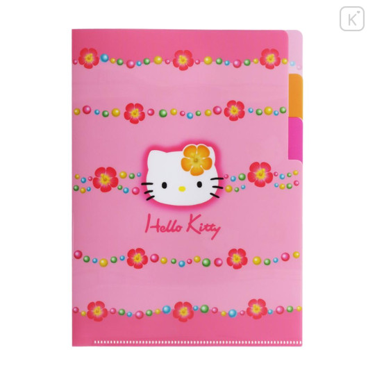 Japan Sanrio 3 Pockets A5 Clear File - Flora / Hello Kitty 50th Anniversary - 1