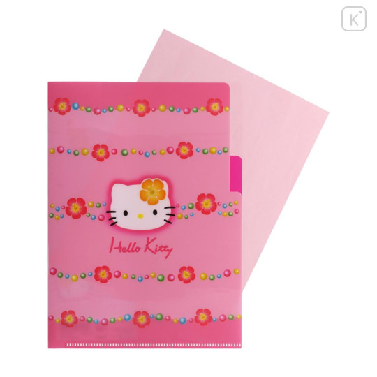 Japan Sanrio 3 Pockets A5 Clear File - Flora / Hello Kitty 50th Anniversary - 3