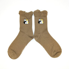 Japan Mofusand Embroidery Crew Socks - Panda Cat / Brown