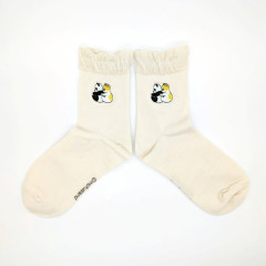 Japan Mofusand Embroidery Crew Socks - Panda Cat / Ivory