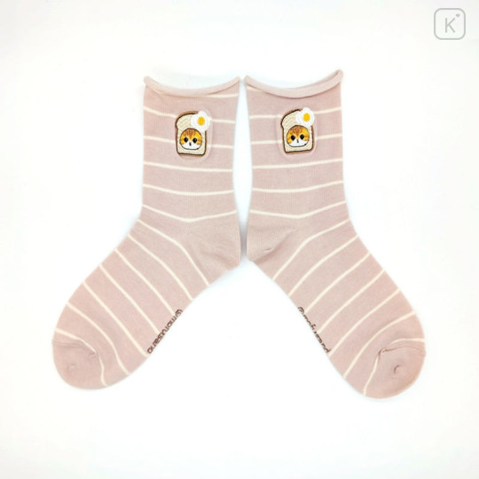 Japan Mofusand Embroidery Crew Socks - Bread Cat / Pan Nyan Pink - 1