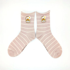 Japan Mofusand Embroidery Crew Socks - Bread Cat / Pan Nyan Pink