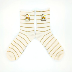 Japan Mofusand Embroidery Crew Socks - Bread Cat / Pan Nyan Ivory