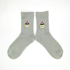 Japan Mofusand Embroidery Crew Socks - Pudding Cat / Purin Nyan Gray