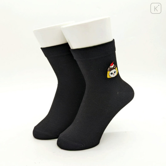 Japan Mofusand Embroidery Crew Socks - Pudding Cat / Purin Nyan Black - 2