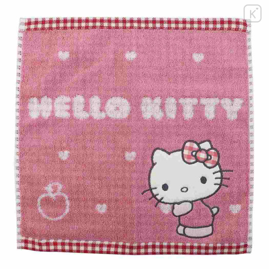 Japan Sanrio Jacquard Hand Towel Handkerchief - Hello Kitty / Grid - 1