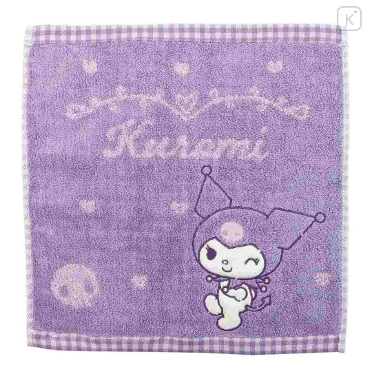 Japan Sanrio Jacquard Hand Towel Handkerchief - Kuromi / Grid - 1