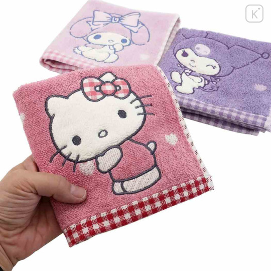 Japan Sanrio Jacquard Hand Towel Handkerchief - Kuromi / Grid - 3