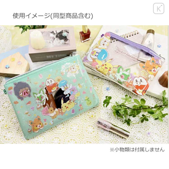 Japan Pokemon Flat Pouch - Flower Cafe / Green - 3