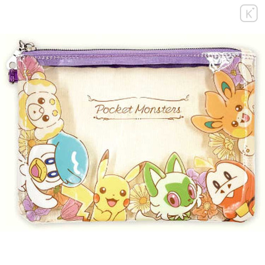 Japan Pokemon Flat Pouch - Flower Cafe / Clear - 1