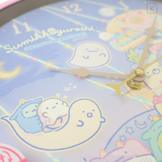 Japan San-X Luminous Wall Clock - Sumikko Gurashi / Ghost Night Park Pink - 3