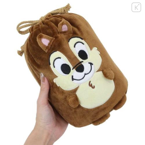 Japan Disney Nap Blanket with Mascot Drawstring - Chip - 4