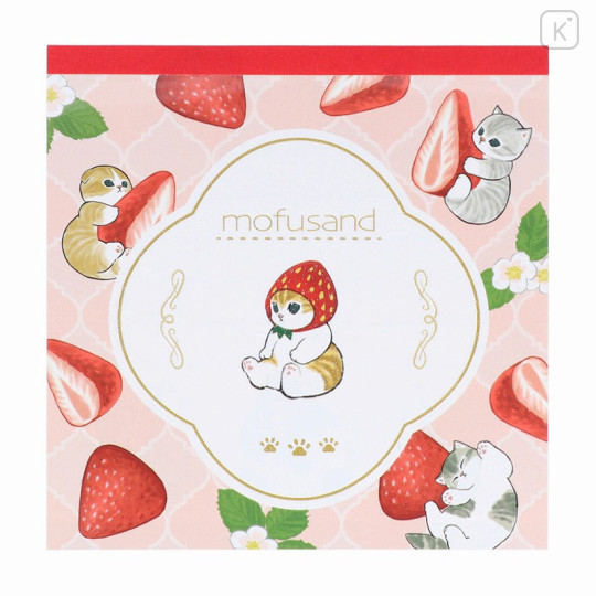 Japan Mofusand Square Memo - Fruit Cat / Strawberry - 1