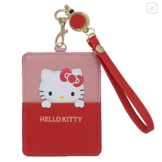 Japan Sanrio Pass Case Card Holder with Reel - Hello Kitty / Hide And Seek - 1