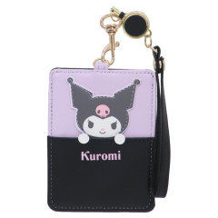 Japan Sanrio Pass Case Card Holder with Reel - Kuromi / Hide And Seek