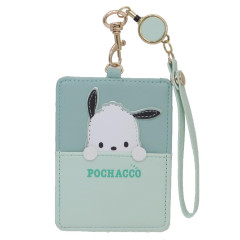 Japan Sanrio Pass Case Card Holder with Reel - Pochacco / Hide And Seek