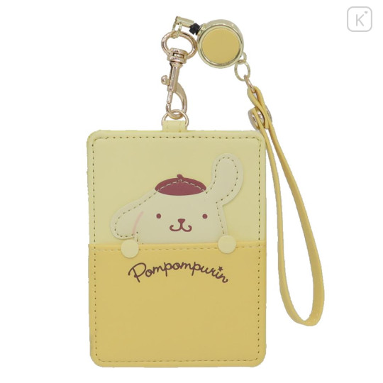 Japan Sanrio Pass Case Card Holder with Reel - Pompompurin / Hide And Seek - 1