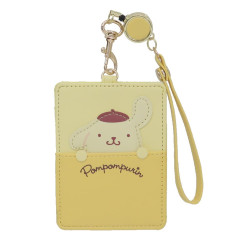 Japan Sanrio Pass Case Card Holder with Reel - Pompompurin / Hide And Seek