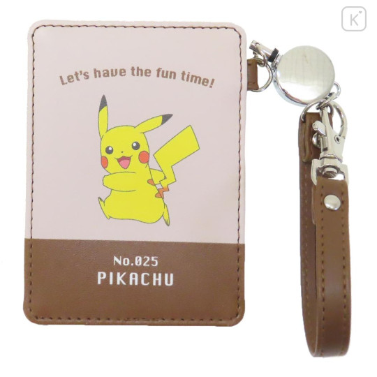 Japan Pokemon Pass Case Card Holder with Reel - Pikachu / Fun Time - 1