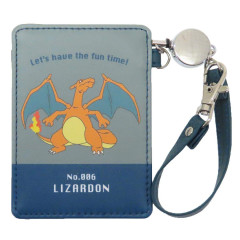 Japan Pokemon Pass Case Card Holder with Reel - Lizardon / Fun Time