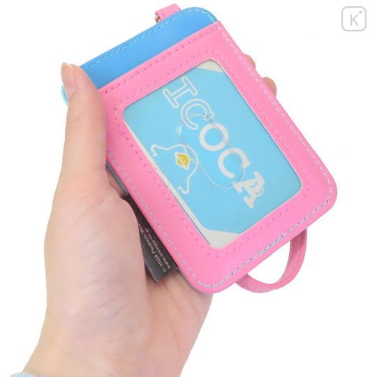 Japan Peanuts Pass Case Card Holder with Reel - Snoopy / Love Nature Blue Pink - 2