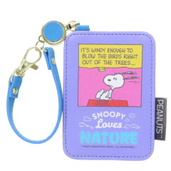 Japan Peanuts Pass Case Card Holder with Reel - Snoopy / Love Nature Purple Blue