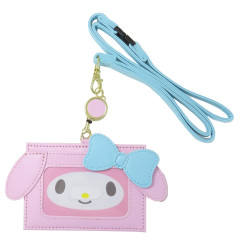 Japan Sanrio Pass Case Card Holder with Reel & Neck Strap - My Melody / Face