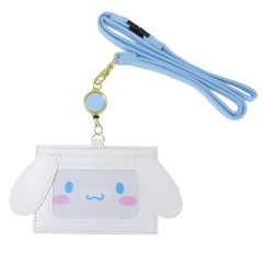 Japan Sanrio Pass Case Card Holder with Reel & Neck Strap - Cinnamoroll / Face