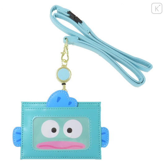 Japan Sanrio Pass Case Card Holder with Reel & Neck Strap - Hangyodon / Face - 1