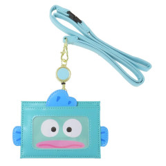 Japan Sanrio Pass Case Card Holder with Reel & Neck Strap - Hangyodon / Face