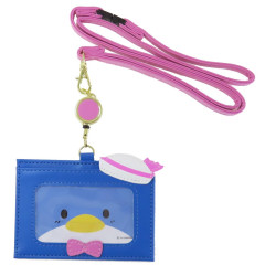 Japan Sanrio Pass Case Card Holder with Reel & Neck Strap - Tuxedo Sam / Face