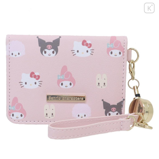 Japan Sanrio Bifold Pass Case Card Holder with Reel - Characters / Girls - 1