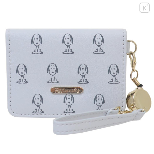 Japan Peanuts Bifold Pass Case Card Holder with Reel - Snoopy : Sitting - 1