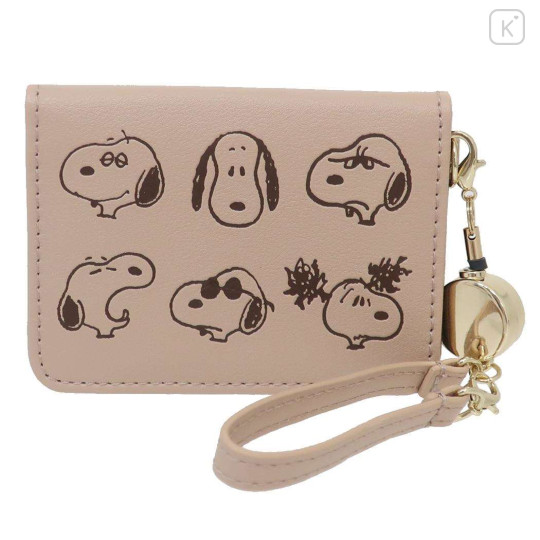 Japan Peanuts Bifold Pass Case Card Holder with Reel - Snoopy / Light Brown - 1