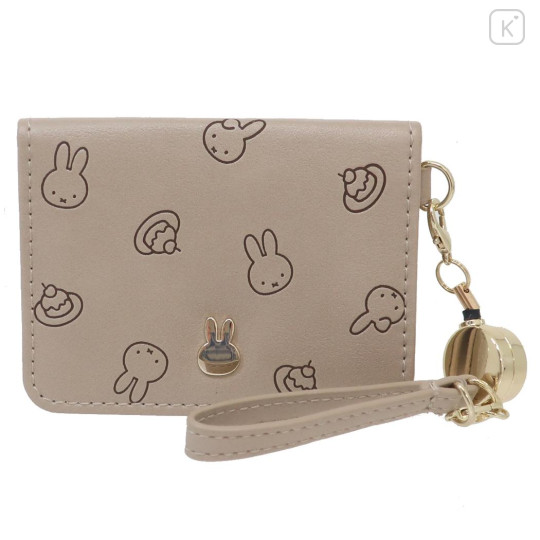 Japan Miffy Bifold Pass Case Card Holder with Reel - Light Brown - 1