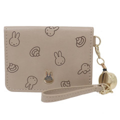 Japan Miffy Bifold Pass Case Card Holder with Reel - Light Brown